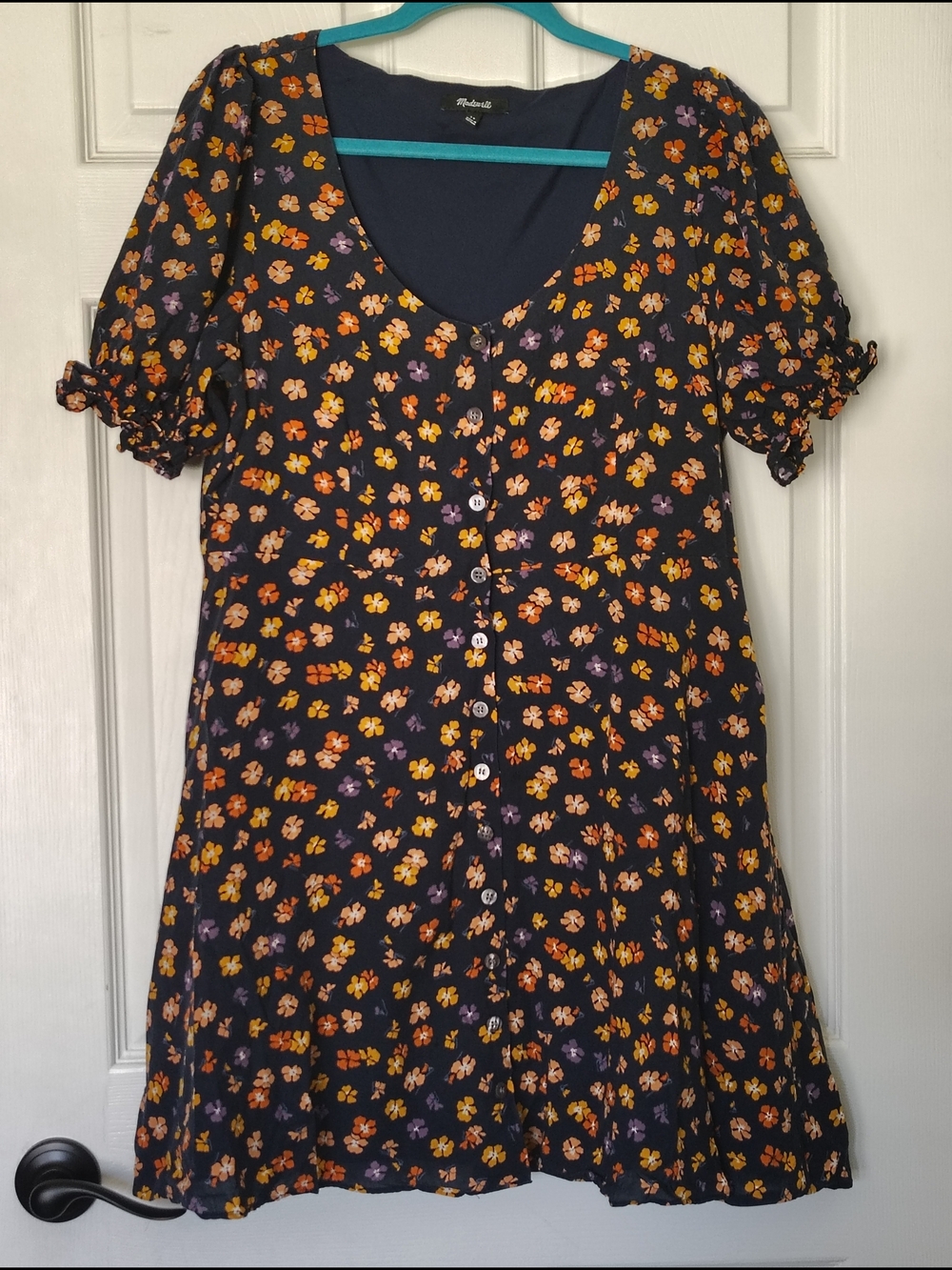 Madewell Smock-Sleeve Button-Front Mini Dress in Happy Hibiscus Size 12
